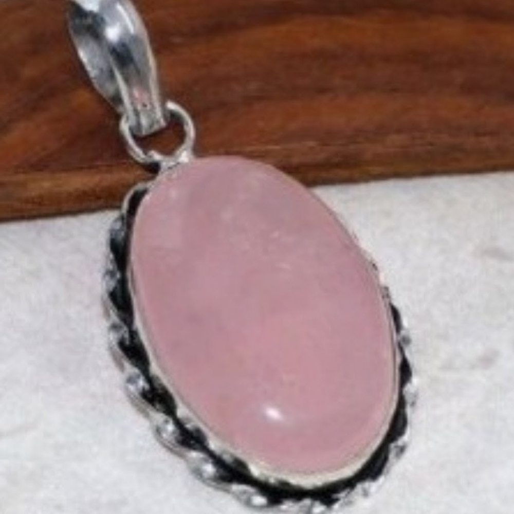 Rose Quartz Gemstone Jewelry 925 Sterling Silver Handmade Pendant Necklace
